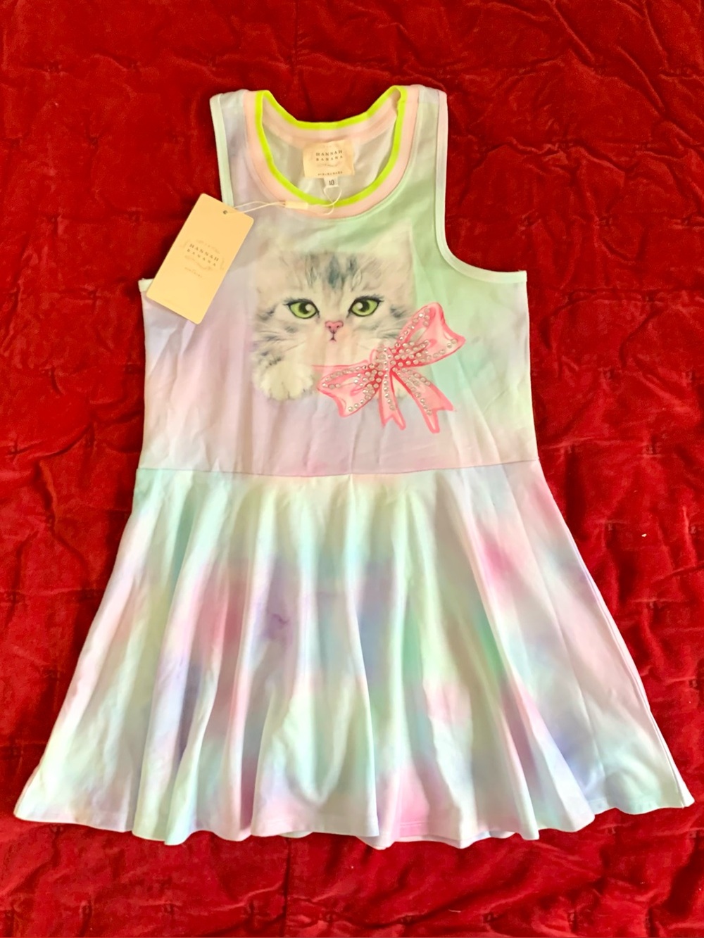 Hannah Banana cat bow pastel color dress Girl 10 NWT